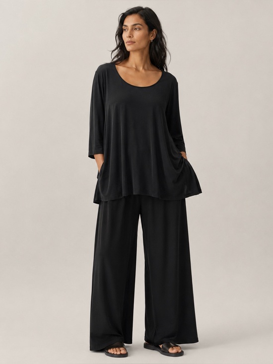 Eileen Fisher Tops - Eileen Fisher 100% silk top Lagenlook swing tunic black 3/4 sleeve women's XL